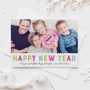 Colorful Modern Typography Happy New Year Photo Feiertagskarte