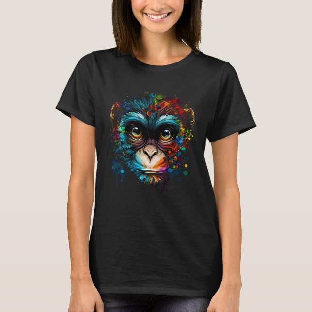 Colorful Monkey Face Cute Animal Monkies Painting T-Shirt (Vorderseite)