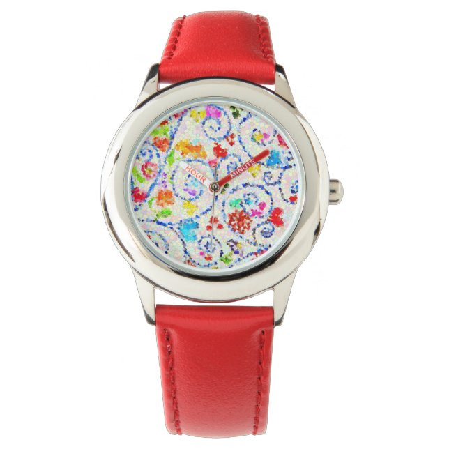 Colorful Mosaic Hearts and Swirls Whimsical Kids'  Armbanduhr (Vorderseite)