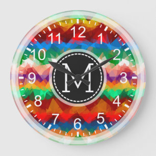 Colorful Mosaic Modern Monogram #7 Große Wanduhr
