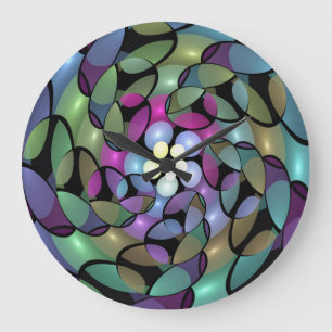 Colorful Movements Abstract Trippy Fractal Art Große Wanduhr