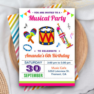 Colorful Music Party Kindergeburtstag Einladung