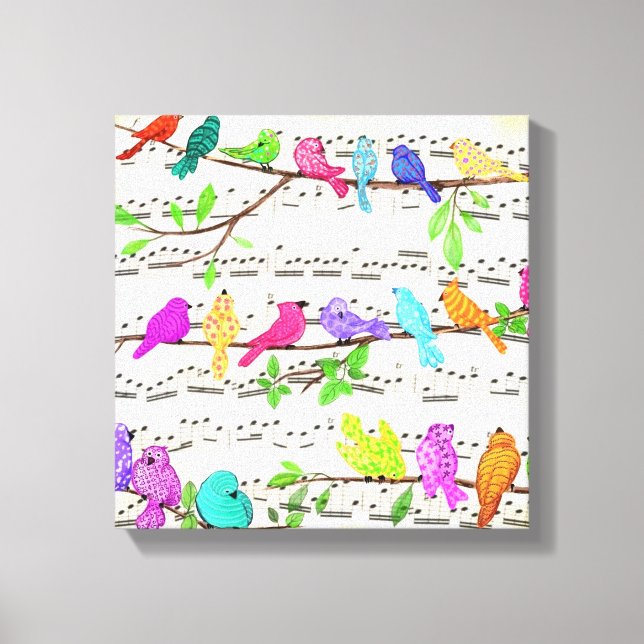 Colorful Musical Birds Canvas Print Spring Leinwanddruck (Vorderseite)