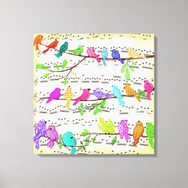 Colorful Musical Birds Symphony Canvas Print Song Leinwanddruck (Vorderseite)