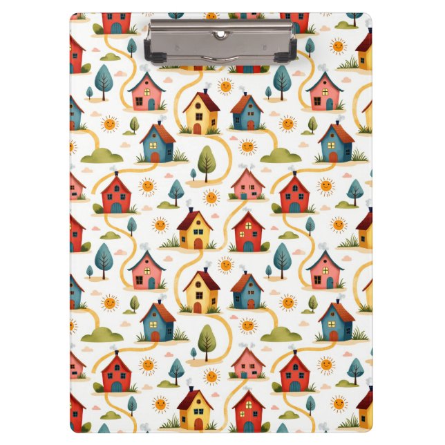 Colorful Neighborhood Houses Realtor Klemmbrett (Vorderseite)