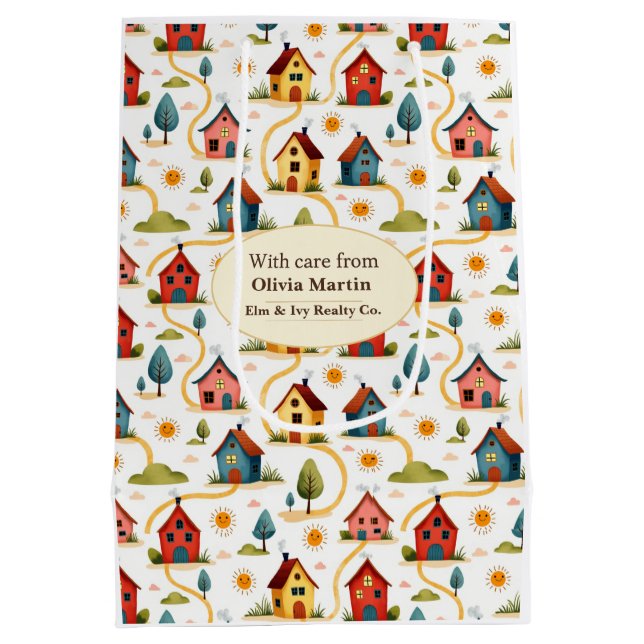 Colorful Neighborhood Houses Realtor Mittlere Geschenktüte (Rückseite)
