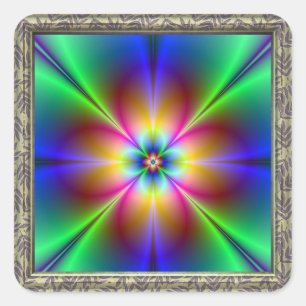 Colorful Neon Daisy Quadratischer Aufkleber