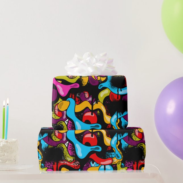 Colorful Neon Graffiti Hip Hop Street Art Geschenkpapier (Partygeschenke)