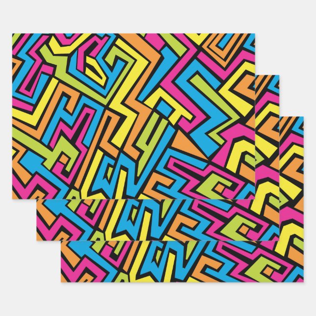 Colorful Neon Graffiti Street Art Pattern Geschenkpapier Set (Set)
