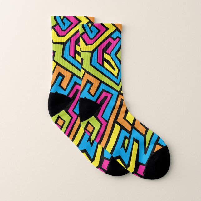 Colorful Neon Graffiti Street Art Pattern Socken (Paar)