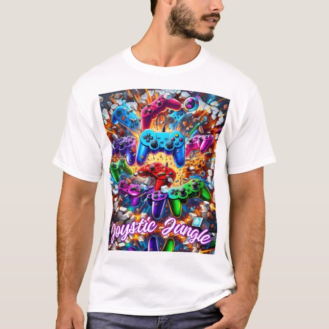 Colorful Neon Joysticks Pattern T-Shirt (Vorderseite)