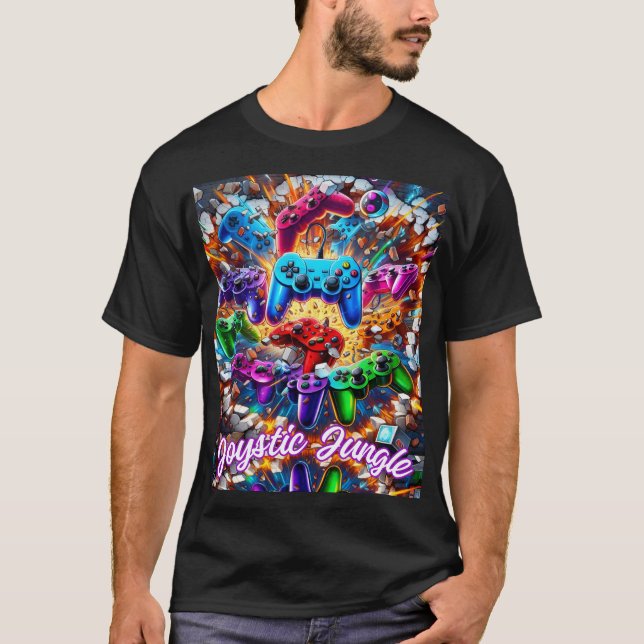 Colorful Neon Joysticks Pattern T-Shirt (Vorderseite)