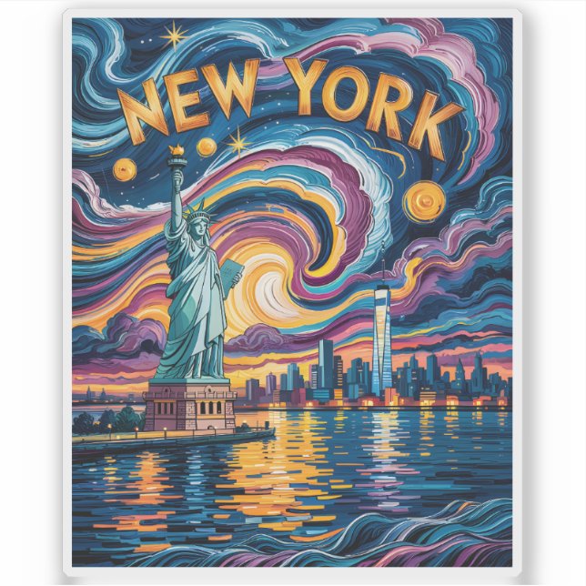 Colorful New York Skyline Retro Liberty Cityscape Aufkleber (Vorderseite)