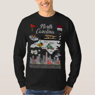 Colorful North Carolina Karte Populäre Sehenswürdi T-Shirt