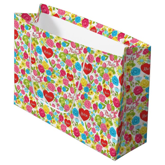 Colorful Nurse Floral Pattern (2) Große Geschenktüte (Vorderseite Schrägansicht)