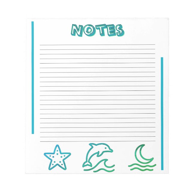 Colorful Ocean Life Lined Notepad Notizblock (Vorderseite)