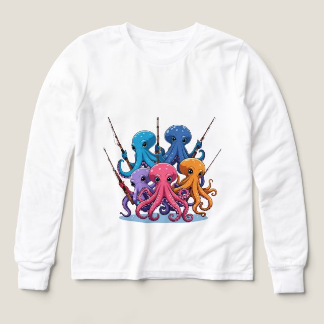 Colorful Octopus Fishing – Kids’ Long Sleeve Tee (Design Vorderseite)