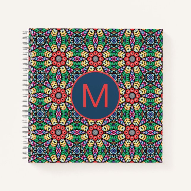 Colorful Ornate Kaleidoscope Pattern Monogram Notizbuch (Vorderseite)
