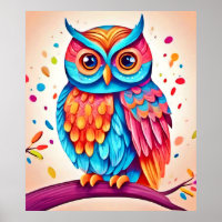 Colorful Owl Branch Art