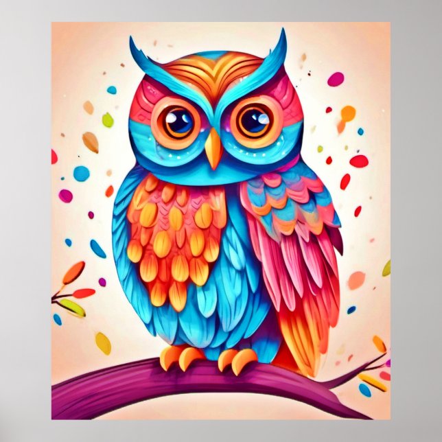 Colorful Owl Branch Art Poster (Vorne)