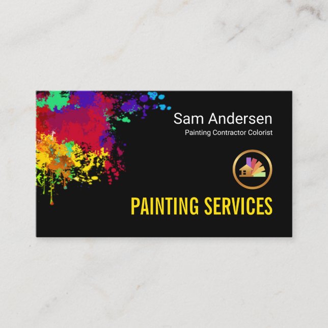 Colorful Paint Splatter Home Painter Service Visitenkarte (Vorderseite)