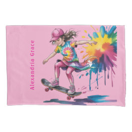 Colorful Painted Girl Skateboarder Birthday Gift Kissenbezug