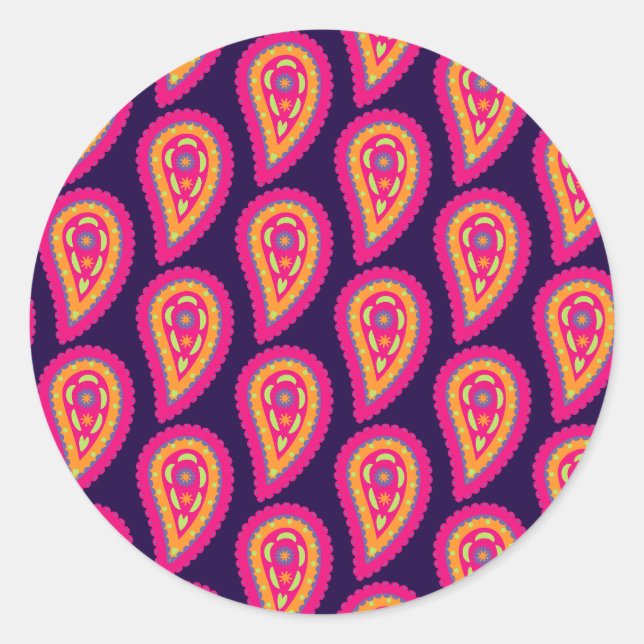 Colorful Paisley Runder Aufkleber (Vorderseite)