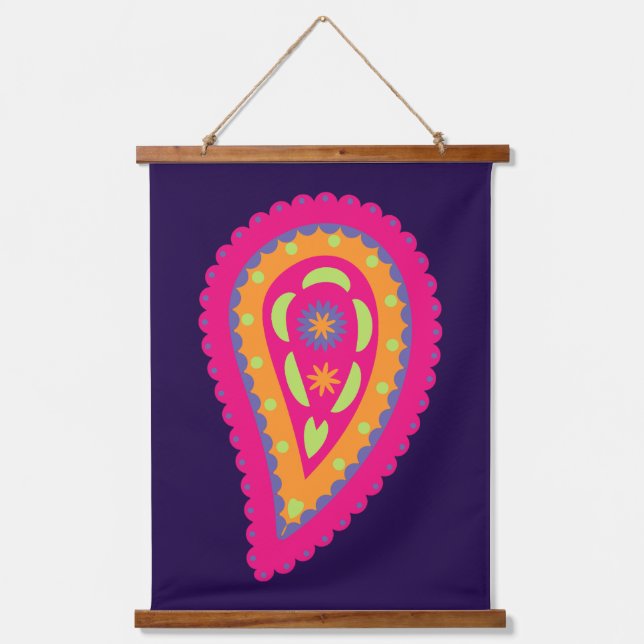Colorful Paisley Wandteppich Mit Holzrahmen (Vorderseite)