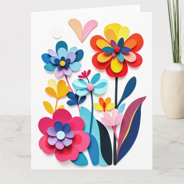Colorful Paper Cut Flowers Joyful Botanical Karte (Vorderseite)
