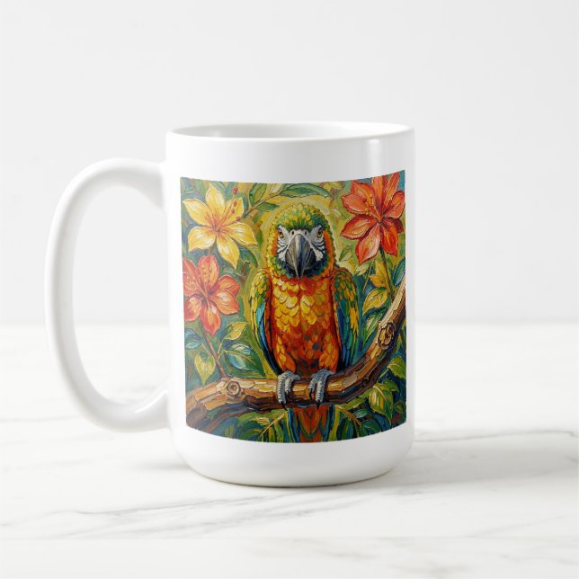 Colorful Parrot and Tropical Flower Personalized Kaffeetasse (Links)