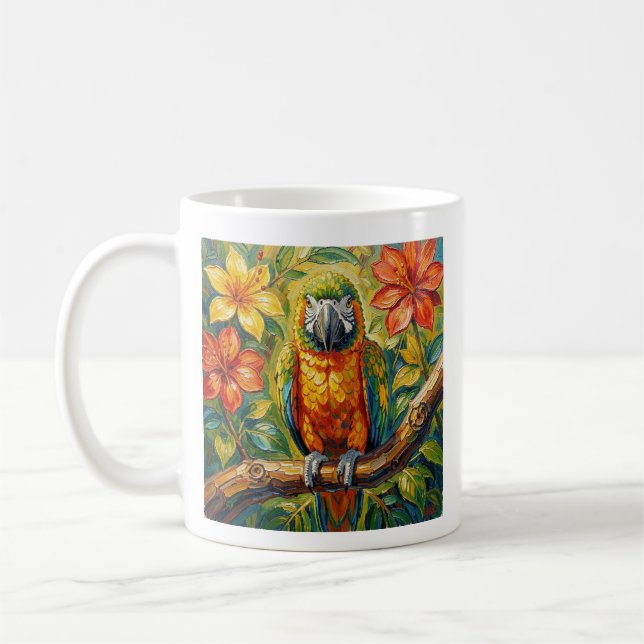 Colorful Parrot and Tropical Flower Personalized Kaffeetasse (Links)