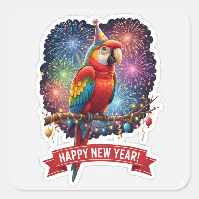 Colorful Parrot New Year Sticker (Vorderseite)