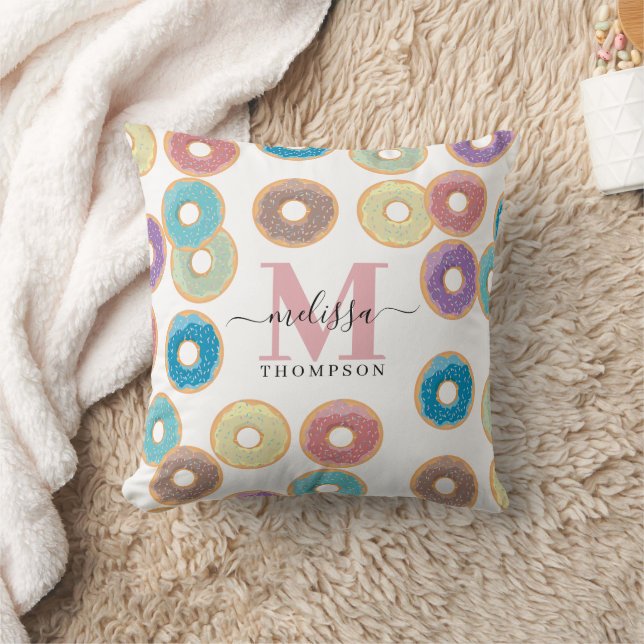Colorful Pastel Donuts & Sprinkles Monogram Kissen (Decke)