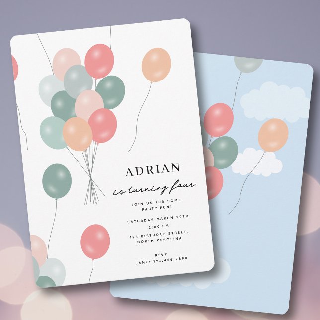 Colorful Pastel Party Balloons Birthday Party Einladung (Colorful Pastel Party Balloons Birthday Party Invitation)