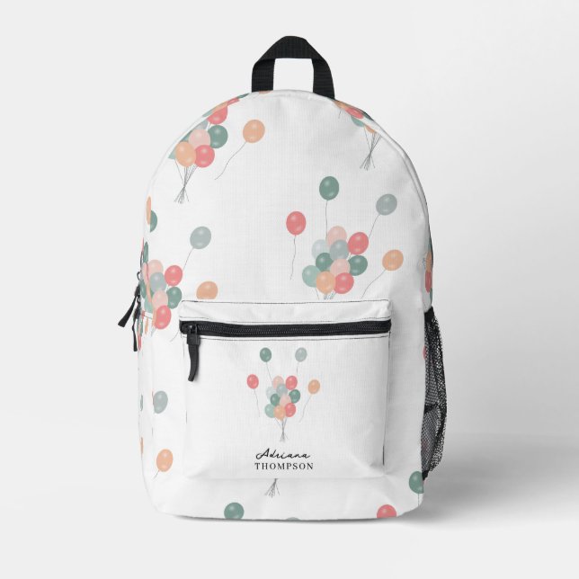 Colorful Pastel Party Balloons Individuelle Name S Bedruckter Rucksack (Vorderseite)