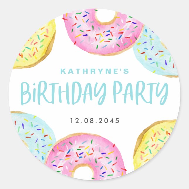 Colorful Pastel Sprinkle Donuts Birthday Party Runder Aufkleber (Vorderseite)