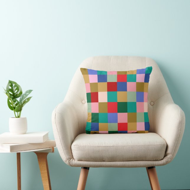 Colorful Patchwork Checkerboard Modern Geometric Kissen (Stuhl )
