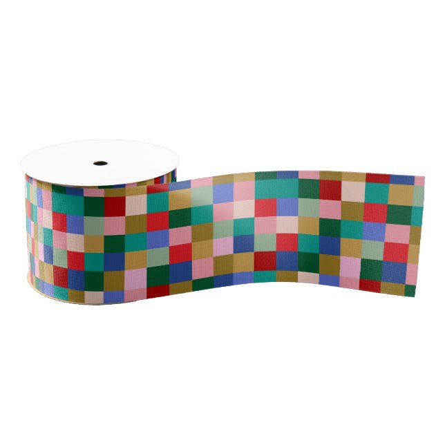 Colorful Patchwork Checkerboard Modern Holiday Ripsband (Spule)