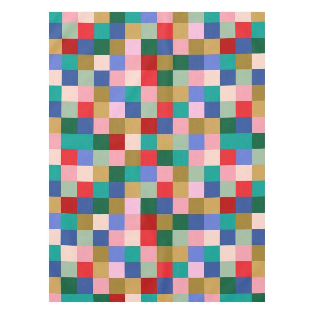 Colorful Patchwork Checkerboard Modern Holiday Tischdecke (Vorderseite)