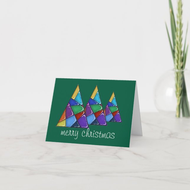 Colorful Patchwork Christmas Tree Card Dankeskarte (Vorderseite)
