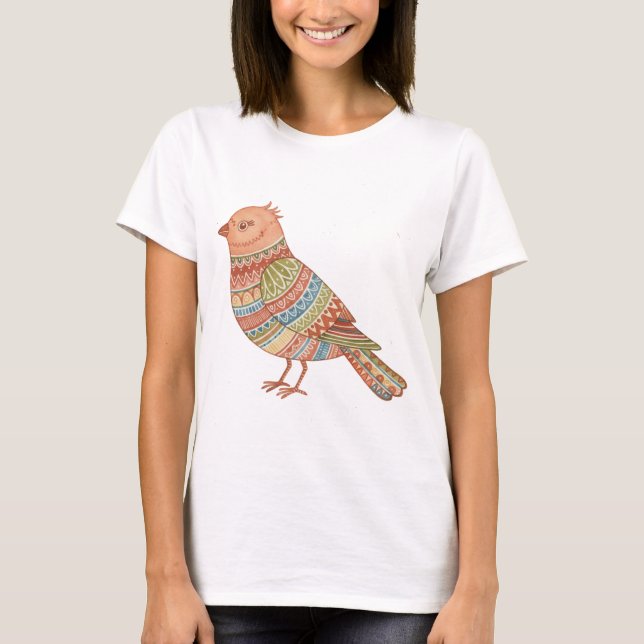 Colorful Pattern Bird Illustration Art T-Shirt (Vorderseite)