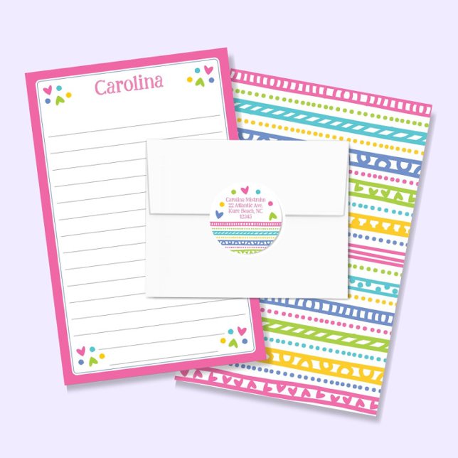Colorful Patterns Kids Lined Letter Writing Paper (Von Creator hochgeladen)