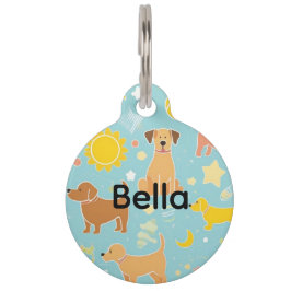 Colorful Paw Print Fun Dog ID Tag | Playful Tennis Haustiermarke