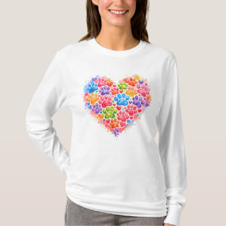 Colorful Paw Print Heart – Watercolor Dog Lover  T-Shirt
