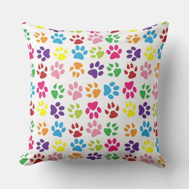 Colorful Paw Prints Pattern Kissen (Vorderseite)