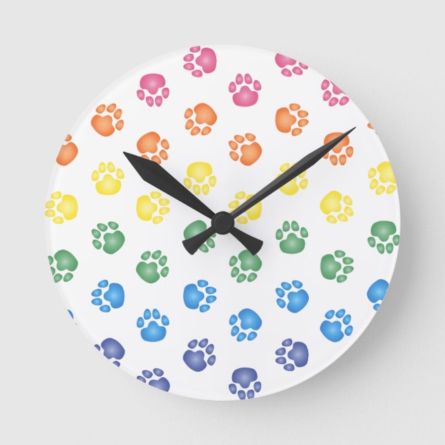 Colorful Paw prints Runde Wanduhr (Vorderseite)