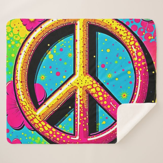 Colorful Peace & Love Vibe Sherpadecke (Vorderseite (Horizontal))
