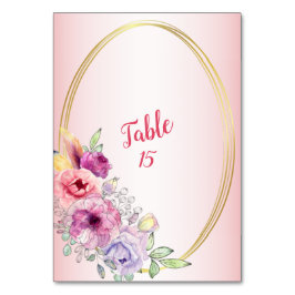Colorful Peach Floral Golden Watercolor Wedding Tischnummer