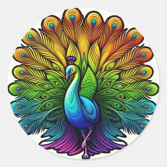Colorful Peacock Runder Aufkleber (Vorderseite)