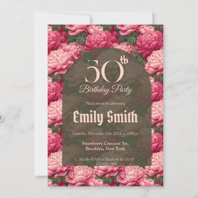 Colorful Peonies Charm Romantic Party Einladung (Vorderseite)